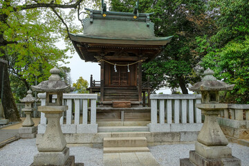 Kurashiki, Japan - April 5, 2023: Achi Shrine is a Shinto shrine located in Kurashiki, Japan.
