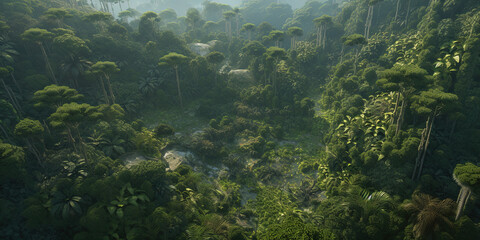 Tropical forest. Jungle. Drone point of view. Ai generated. 