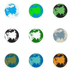 Set Of Earth Globes With Maps. Planet Earth With Colorful Continents