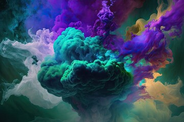 vibrant and colorful smoke cloud in mid-air. Generative AI