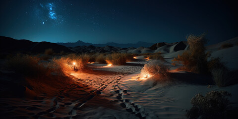 Obraz na płótnie Canvas Lights in desert. Beautiful skyline. Ai generated