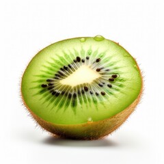 Fototapeta na wymiar Half sliced organic raw ripe kiwi on white background Generative AI Illustration