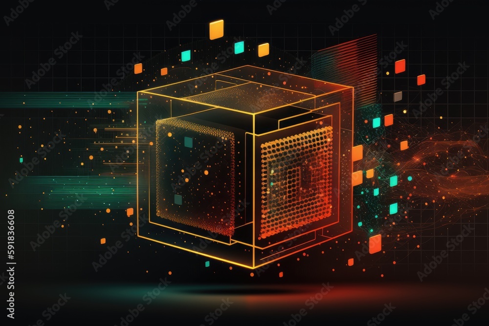 Poster n abstract cube on a black background. generative ai