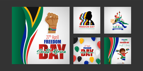 Vector illustration of Happy South Africa Freedom Day social media story feed set mockup template