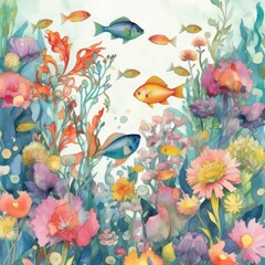 A Delightful Watercolor School of Fish Generative Ai