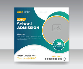 Modern primary academic Back to school registration, School education admission social media post banner, children preschool admission template Design for social media ad