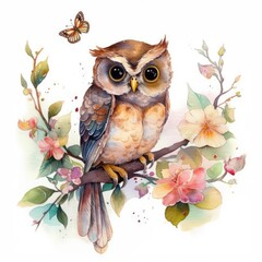 Watercolor Cute Little Owl Generative Ai