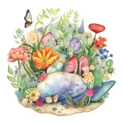 This lovely watercolor illustration showcases a cute clam Generative Ai
