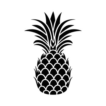 Pineapple vector art, pineapple,  isolated on white background,  Vector black and white illustration, vector illustration.