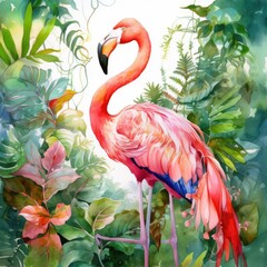 A Gorgeous Watercolor Flamingo Generative Ai