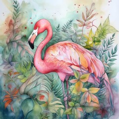 A Gorgeous Watercolor Flamingo Generative Ai
