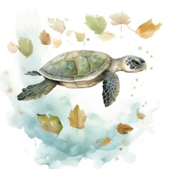 Cute Watercolor Sea Turtle Generative Ai