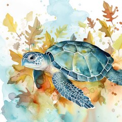 Cute Watercolor Sea Turtle Generative Ai