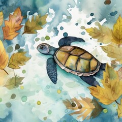 Cute Watercolor Sea Turtle Generative Ai