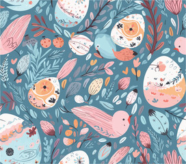seamless pattern with birds and flowers