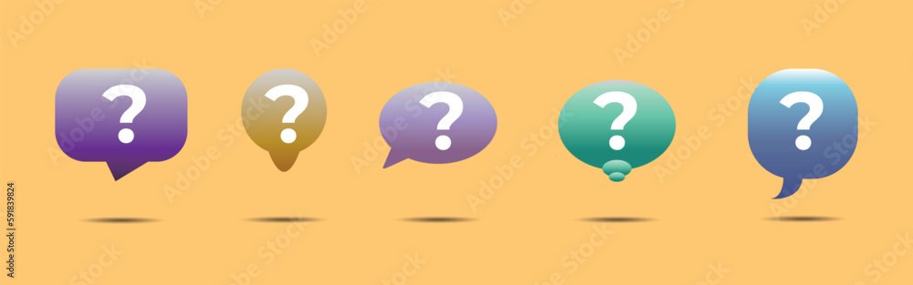Poster digital colorful speech bubbles with question marks isolated on yellow background.