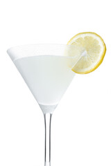 Lemon drop martini cocktail isolated on white background.