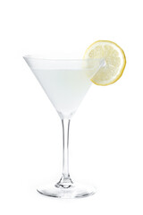 Lemon drop martini cocktail isolated on white background.