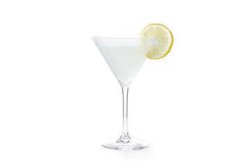Lemon drop martini cocktail isolated on white background.
