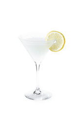 Lemon drop martini cocktail isolated on white background.