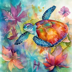 A Playful Watercolor Sea Turtle Generative Ai