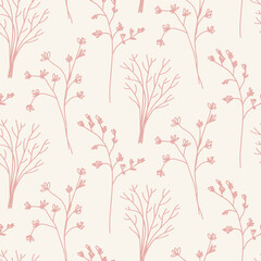 Wold Herbs Retro Minimal Floral Seamless Pattern