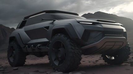 Futuristic SUV. Matt black. AI generated.
