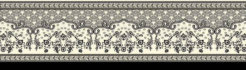 Seamless Paisley Indian black and whiteboder Abstract boder