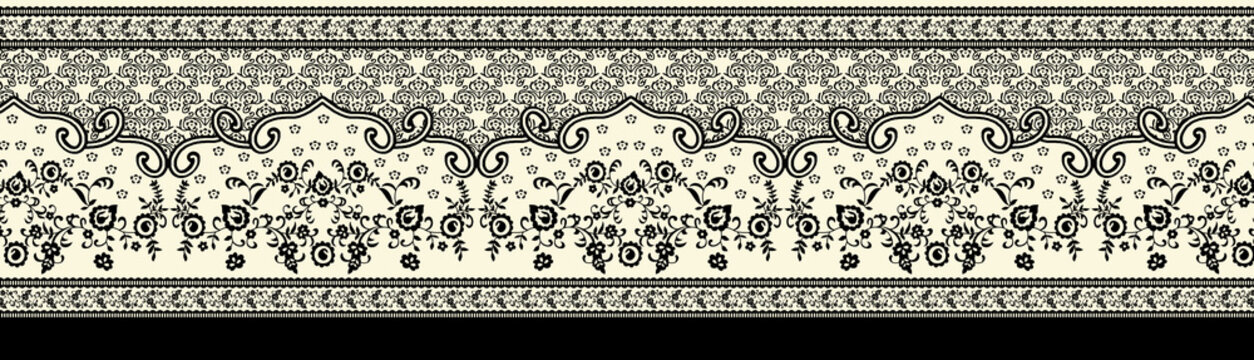 Seamless Paisley Indian black and whiteboder Abstract boder