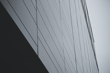 Low angle closeup shot of a gray modern steel building facade