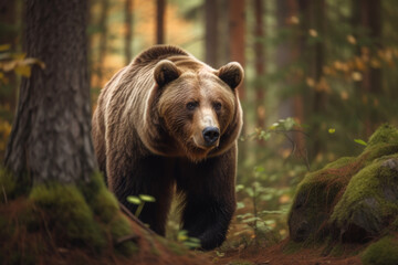 Obraz premium a grizzly bear in a wild forest. Generative AI