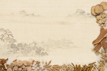 Material background of Chinese herbal elements