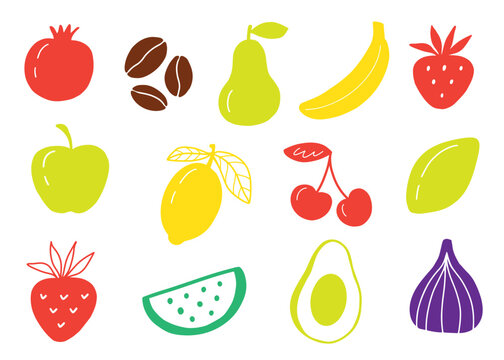 Organic fruits hand drawn set vector illustration
