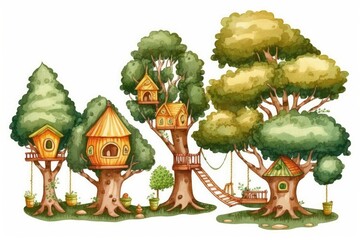 houses built on top of trees in a forest. Generative AI