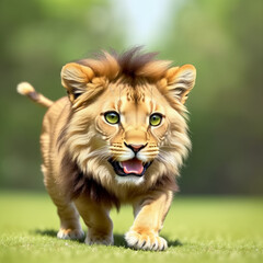 Cute and adorable little lion in forest. Generative AI