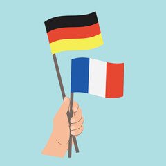 Flags of Germany and France, Hand Holding flags