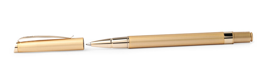 New stylish golden pen isolated on white
