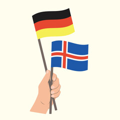 Flags of Germany and Iceland, Hand Holding flags