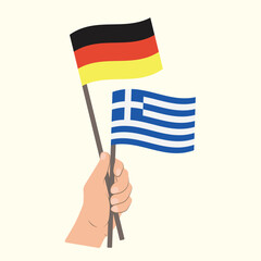 Flags of Germany and Greece, Hand Holding flags