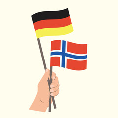 Flags of Germany and Norway, Hand Holding flags