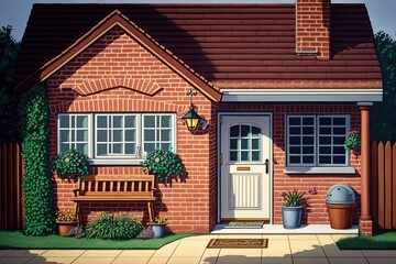 Obraz premium charming brick house with a welcoming white front door. Generative AI