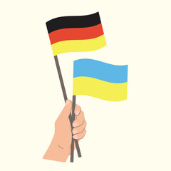 Flags of Germany and Ukraine, Hand Holding flags