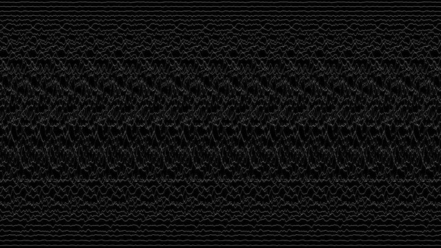 Multiple cardiogram line flows. Earthquake, lie detector. Pulse graphic line on black background. Cardiology concept pulse diagram. 60 fps 3D animation.