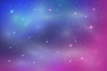 Space galaxy nebula. Realistic starry night. Blue and purple starry light universe sky. Vector