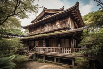 An ancient japanese house in the woods ai generative illustration