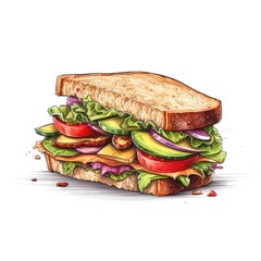 Sandwich On White Background Logo Digital Art. Generative AI