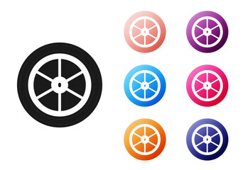 Black Bicycle wheel icon isolated on white background. Bike race. Extreme sport. Sport equipment. Set icons colorful. Vector