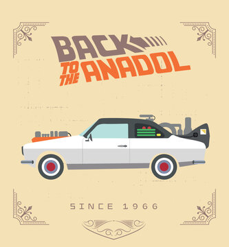 Classic turkish car named Anadol. Back to the future Themed Retro Poster