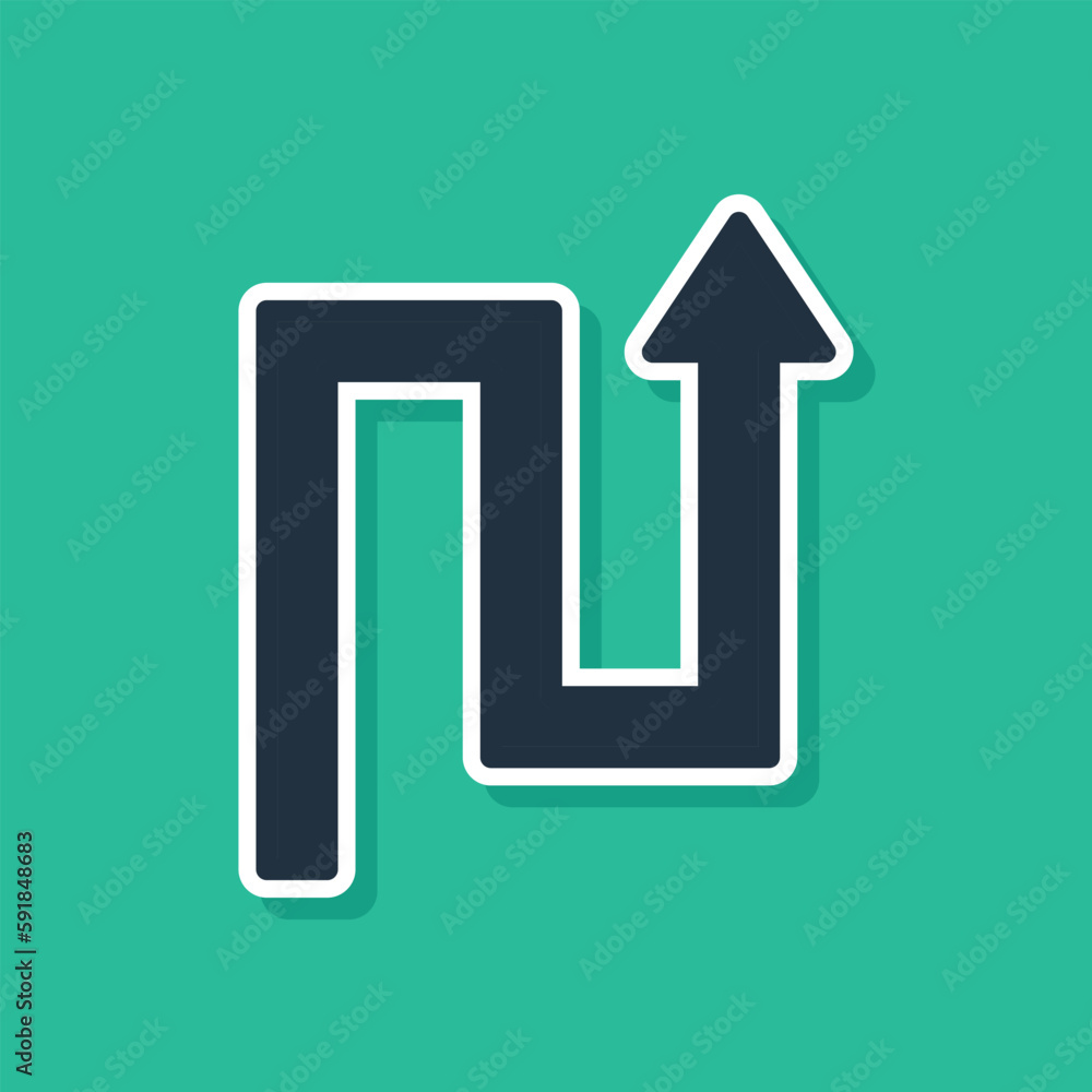 Poster blue arrow icon isolated on green background. direction arrowhead symbol. navigation pointer sign. v