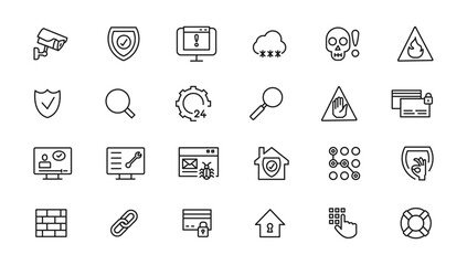 Security set of web icons in line style. Cyber Security and internet protection icons for web and mobile app. Password, security system, finger print, spy, electronic key and more. Vector illustration